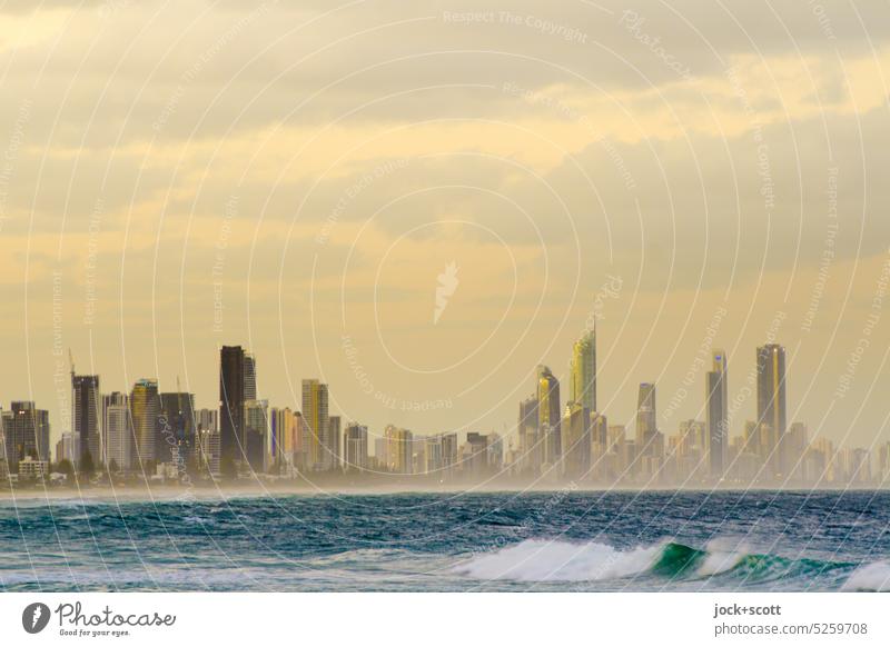 Surfers in the golden hour, a sunny day ends soon Surfers Paradise Panorama (View) Skyline South Pacific Ocean Beautiful weather Queensland Australia Gold Coast