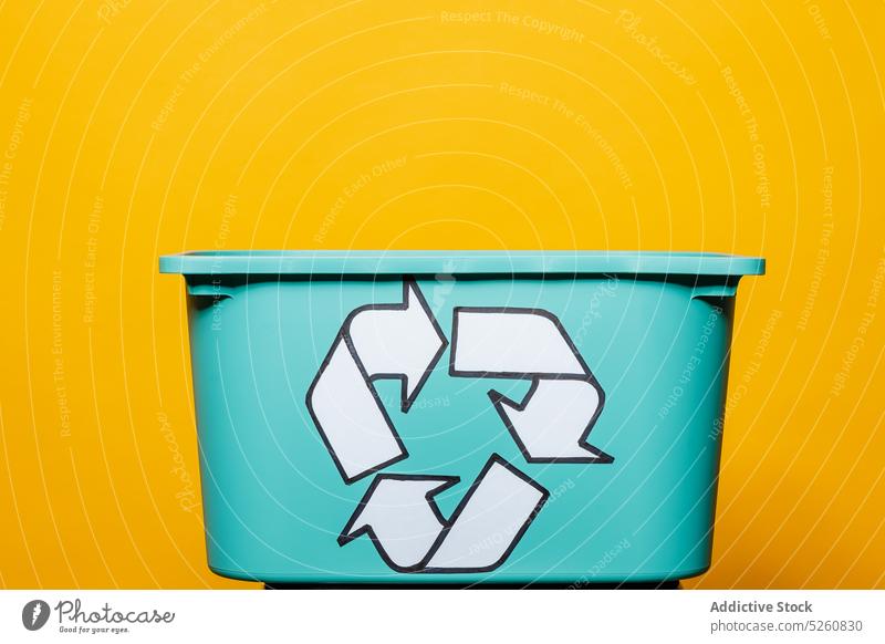 Plastic box with recycling symbol recycle plastic sort ecology environment minimal colorful bright design container trash garbage icon simple vivid consumption