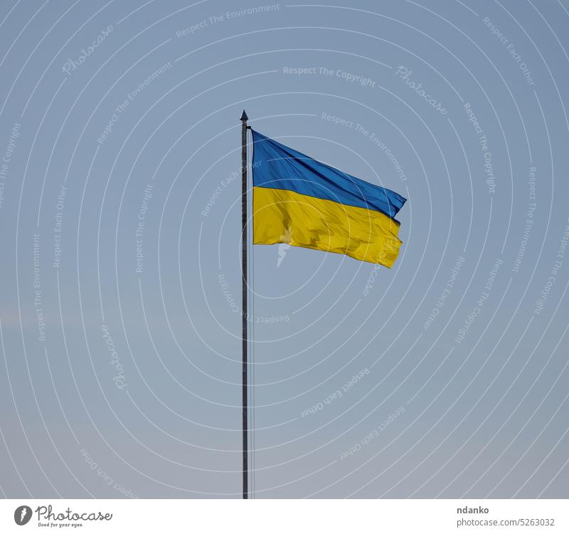The yellow-blue flag of Ukraine is flying against the blue sky flagpole ukraine ukrainian wave flagstaff freedom independence nation national nobody outdoor