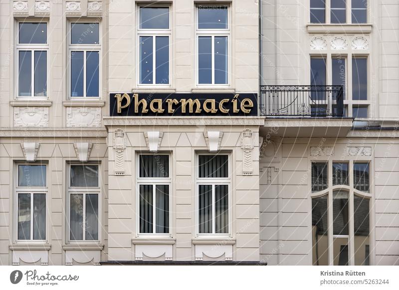 pharmacie Pharmacy lettering sign Pharmaceutics pharmacy Medicine Pharmaceuticals drugs remedies Facade Building House (Residential Structure) Architecture