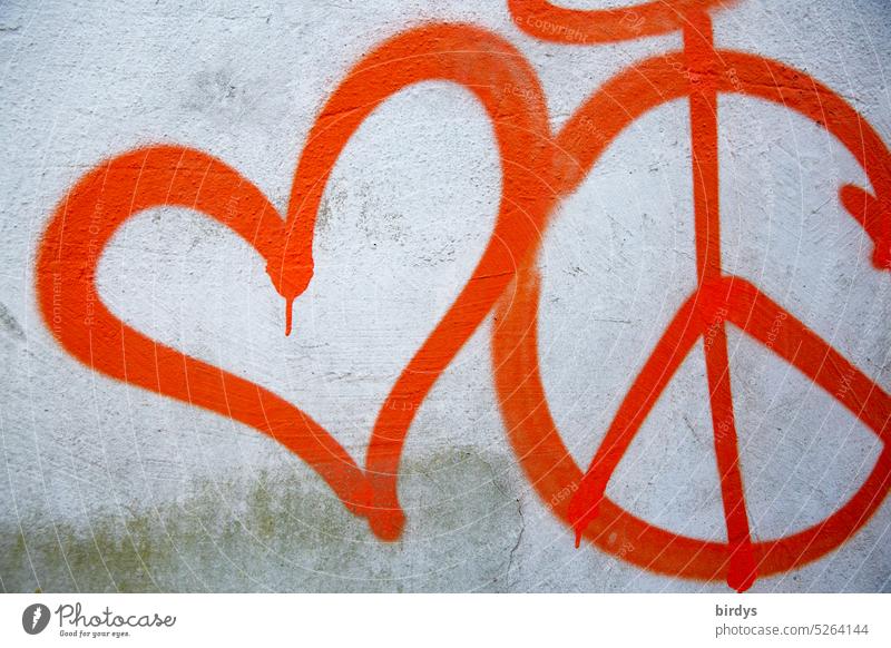 Love and peace. Graffiti in symbol form Heart peace symbol Peace intact world Symbols and metaphors Hope Peace Wish world peace Happy