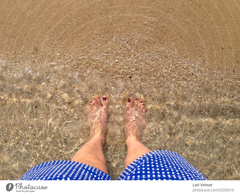 Sand between the toes toes in the sand Sandy beach Toes painted toenails Beach life Feet Barefoot Summer Water Summer vacation Vacation & Travel Ocean Waves