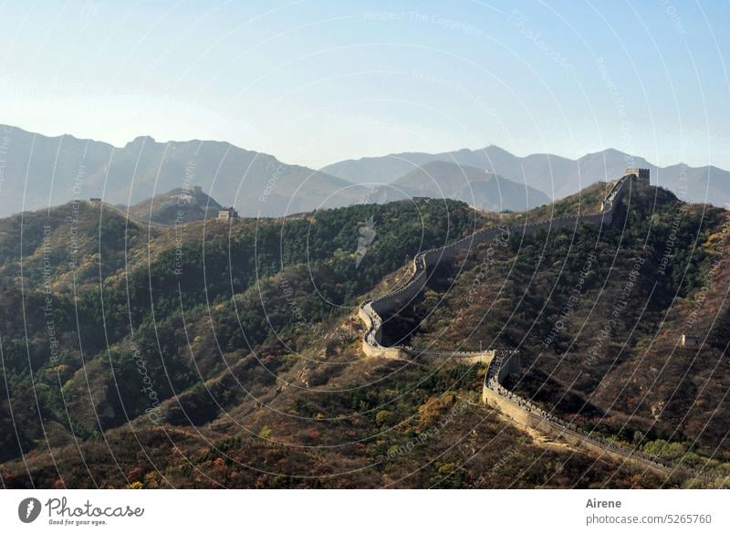 ups and downs Great wall China Wall (barrier) Tourist Attraction Mountain Landmark Mountain landscape Panorama (View) fortification system rampart hilly