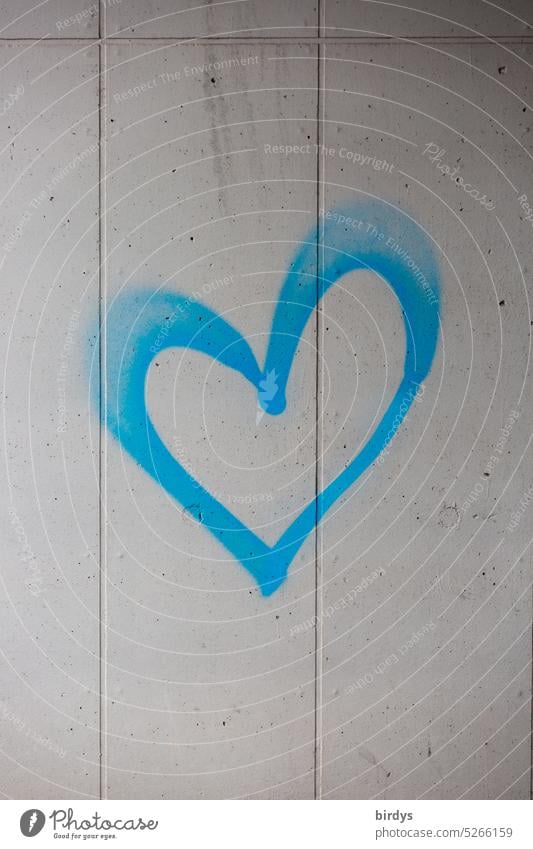 blue heart on gray concrete wall. Graffiti Heart Blue Gray Love Affection Infatuation symbol of love Display of affection Heart-shaped Symbols and metaphors