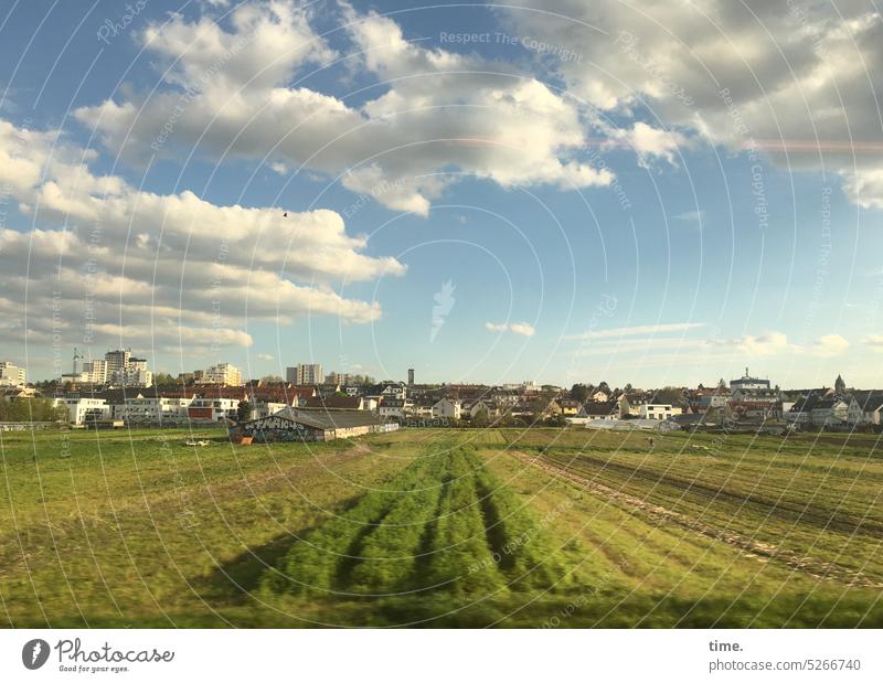 passing afternoon, half sunny Change spring Plant Nature Environment Sky Agriculture Horizon Clouds far afar naturally Cloud formation Landscape Movement travel