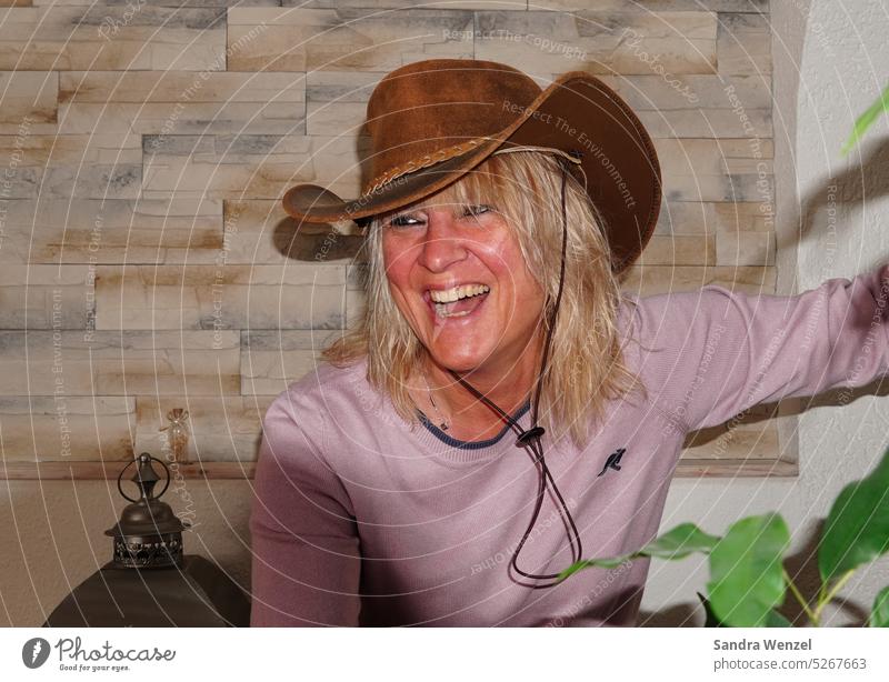 self-portrait Laughter Funny Cowboy hat Woman Teeth Dental care Blonde Self portrait