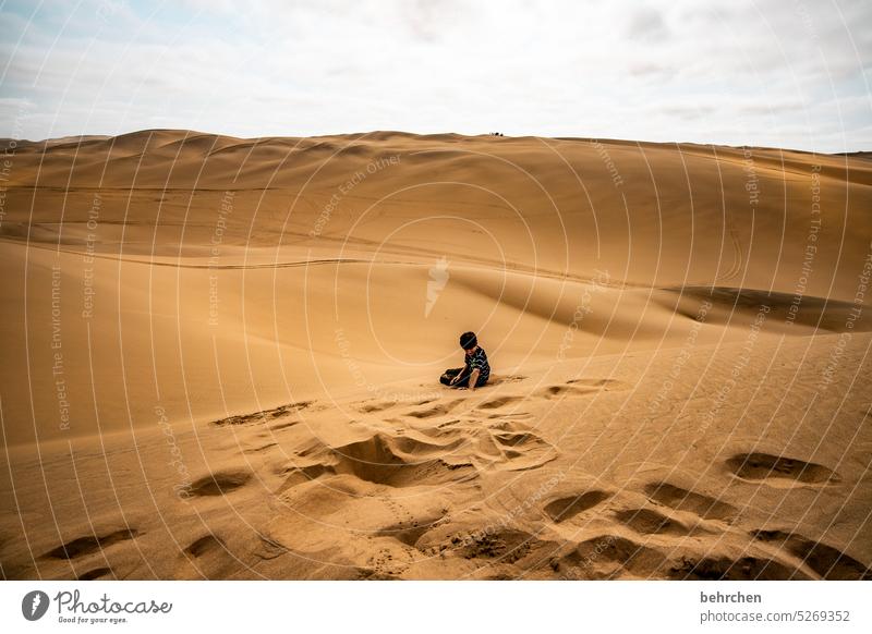 dreamed Dream Marvel Infancy Son Boy (child) Namibia Africa Desert Sand wide Far-off places Wanderlust Longing travel Colour photo Landscape Vacation & Travel
