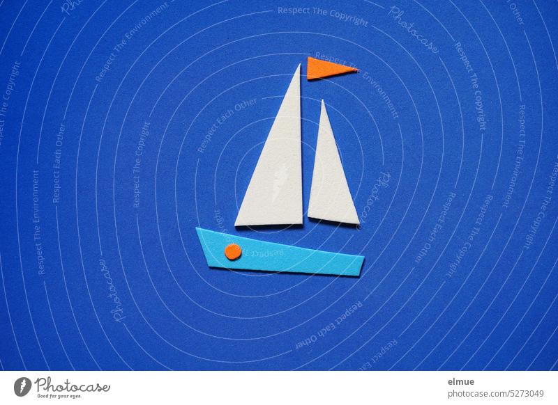 stylized sailboat with white sails on blue background / handicraft work Sailboat Pictogram Icon Foam rubber Handicraft vacation Longing Blog Sailing trip