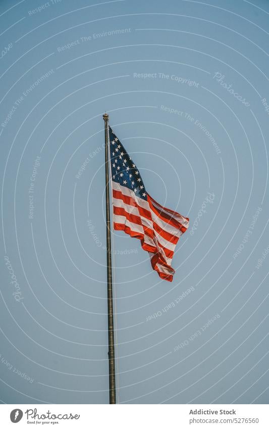 Flag of USA in blue sky flag national symbol patriot wave country pole pride government cloudless culture american daytime flagpole daylight glory wind liberty