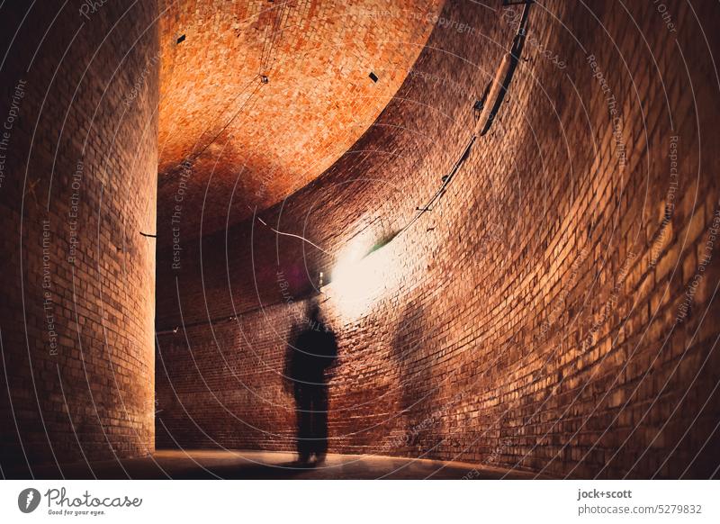 Aisle posture Corridor Vault Architecture Historic Shadow Brick wall Silhouette Back-light motion blur Wall (building) Tall Lanes & trails Symmetry Round Past