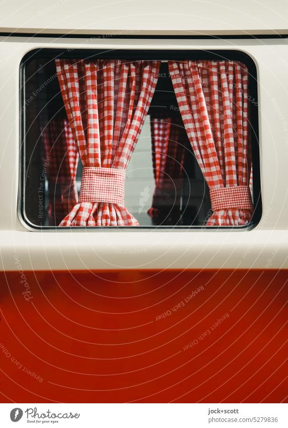 plaid curtain red and white plaid with ruffle tape for vintage car Car Window Bus Detail Drape Checkered Retro Gathering Tieback Frame Style Nostalgia Car body