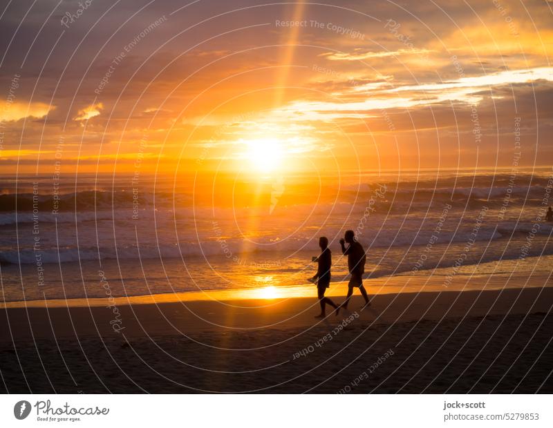 peaceful walk to relax with the first ray of sunshine Couple Together Sun Beach Ocean Romance Vacation & Travel Relaxation Sunrise Sunlight Nature Freedom