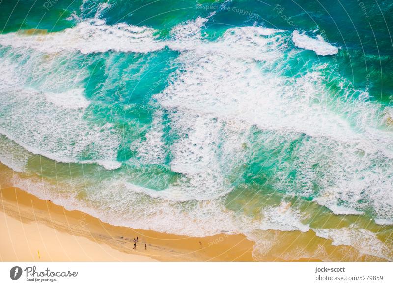 Day on the beach with surf from bird's eye view Surf Waves Nature Beach Bird's-eye view Ocean Pacific Ocean Background picture Swell White crest Pacific beach