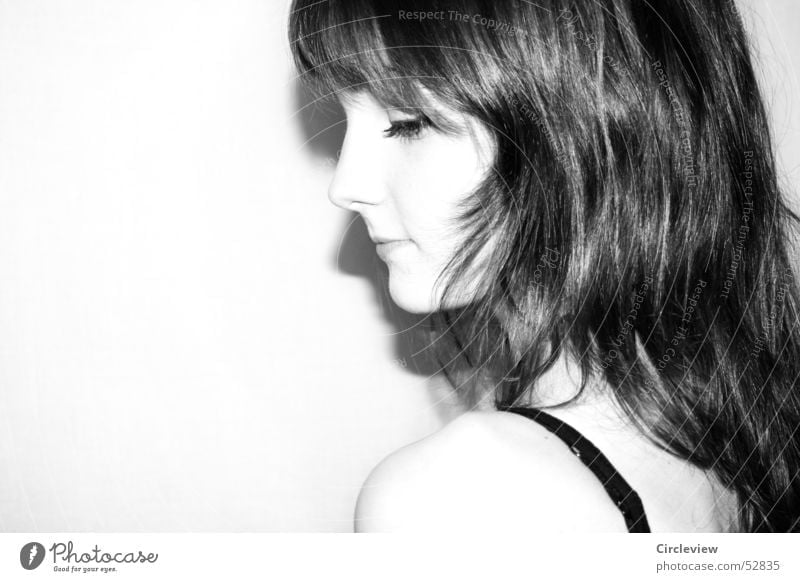 cold shoulder #2 Woman Shoulder Black White Overexposure Friendliness Lips Human being Portrait photograph Grinning Face Eyes Nose Hair and hairstyles