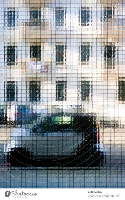 Small car behind ripple glass Architecture Berlin Office city Germany Facade Window Worm's-eye view Building Capital city House (Residential Structure) downtown