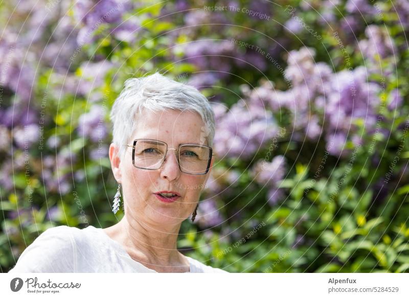 MainFux | Woman with lilac portrait Feminine Human being Hair and hairstyles Adults Exterior shot Short-haired Face Colour photo Lilac naturally Eyeglasses