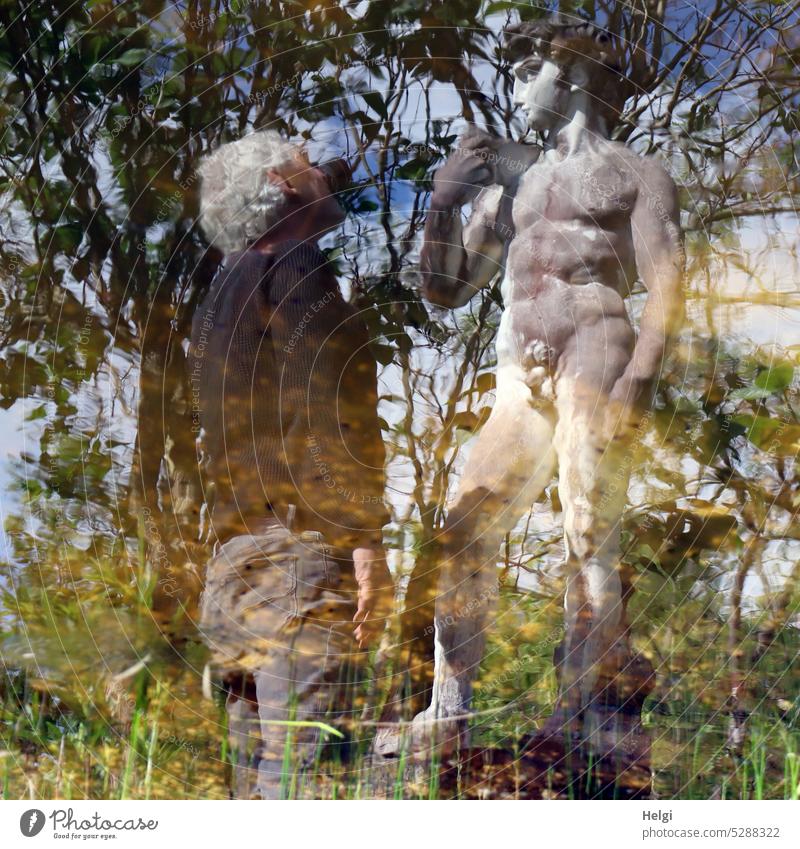 MainFux-UT | Underwater Encounter Man Human being Statue Photographer Masculine Nude photography Naked Lake Pond Water Surface of water Reflection Stone Tree