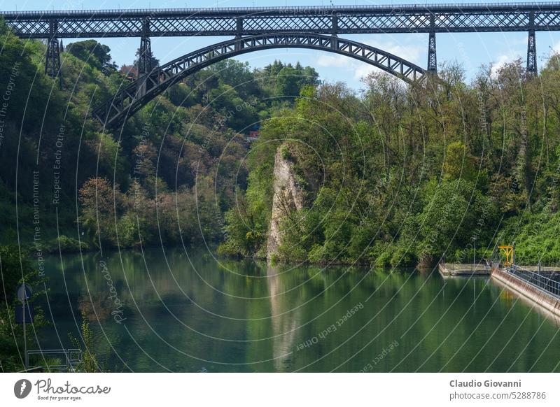 Iron bridge over Adda river at Paderno April Europe Italy Lombardy Milan color cycleway day green iron landscape nature photography plant spring springtime