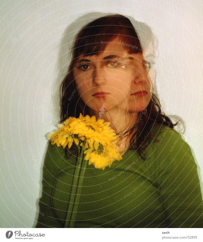 Picasso? Double exposure Portrait photograph Green Woman Girl Flower Yellow 2 Twin Perspective Converse Direction Beautiful Face a matter of opinion