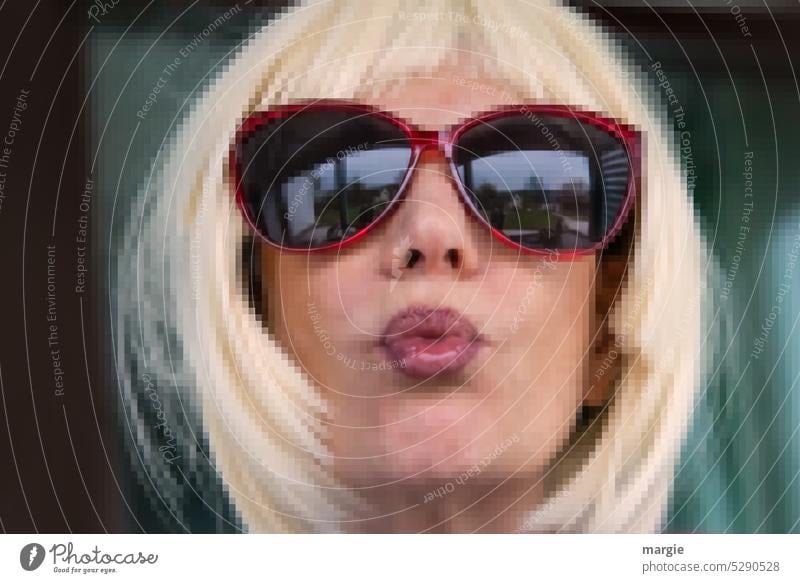 Self confident blonde woman pixelated Woman Face Mouth Eyeglasses portrait Feminine Self-confident Lips Human being Adults pixels pixelart blonde hair Smiley