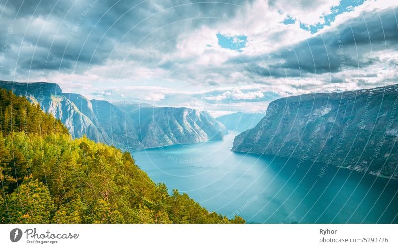 Sogn And Fjordane Fjord, Norway. Amazing Summer Scenic View Of Sogn Og Fjordane. Famous Norwegian Landmark And Popular Destination In Summer Day attraction