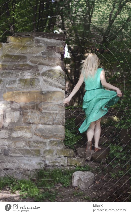 with swing / shy deer Human being Feminine Young woman Youth (Young adults) 1 18 - 30 years Adults Nature Forest Castle Ruin Wall (barrier) Wall (building)