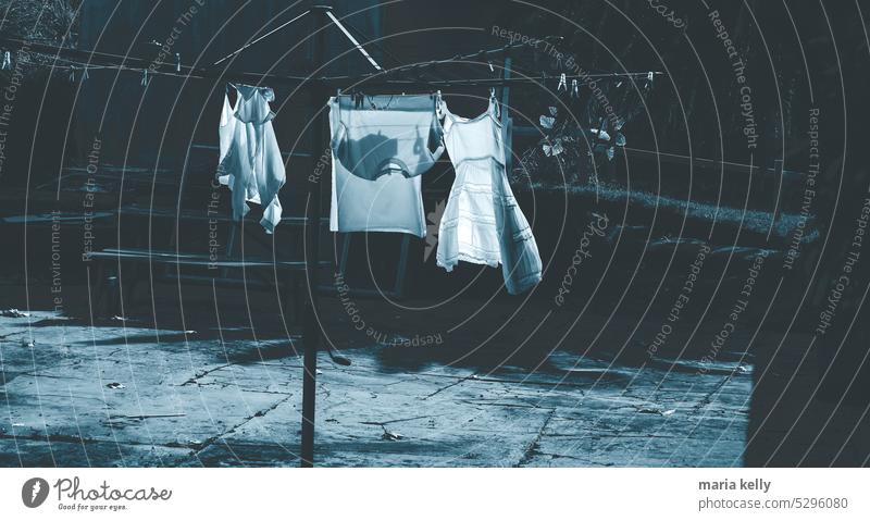 Clothes hanging on clothes line Window Gray Clothesline Dress Shadow Laundry Clean Washing Home Washing day Dry