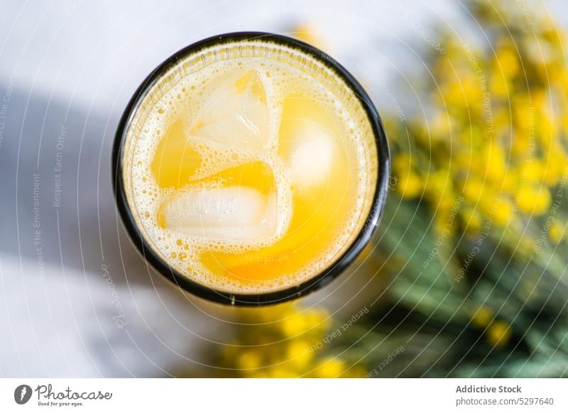 Mimosa cocktail in the glass alcohol alcoholic background beverage champagne champagne glass close up concrete crystal day drink drinking elegance gourmet grey