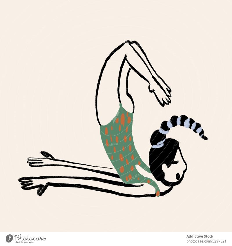 Vector illustration of female flexible gymnast vector woman gymnastic bodysuit training sport legs raised dance practice exercise element stretch art image