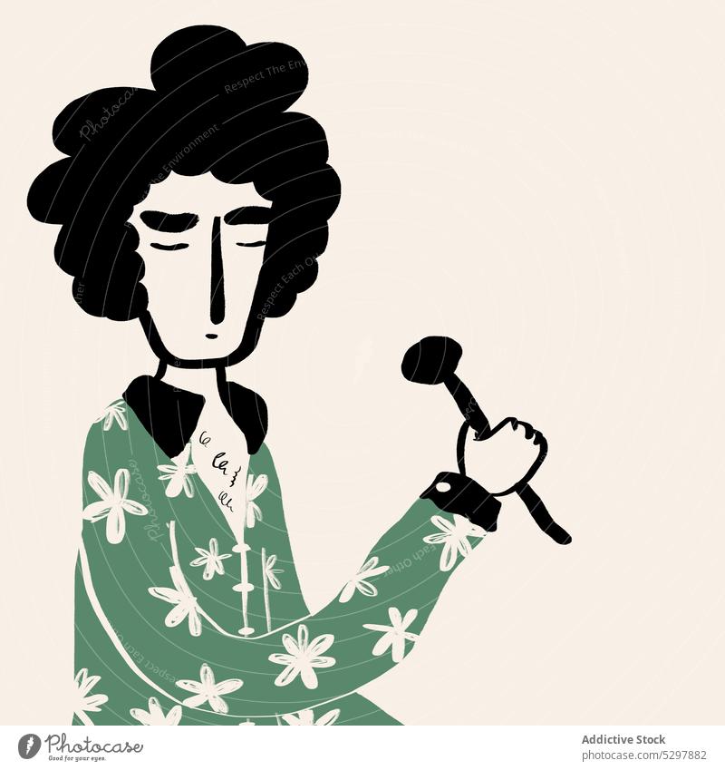 Vector illustration of musician stuck man play stick style vector art character instrument appearance male image colorful cartoon perform outfit curl creative