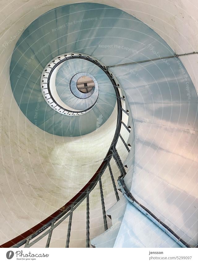 Spiral staircase inside Lyngvig Fyr lighthouse Winding staircase Stairs Architecture rail Banister Staircase (Hallway) Upward Deserted Downward Interior shot