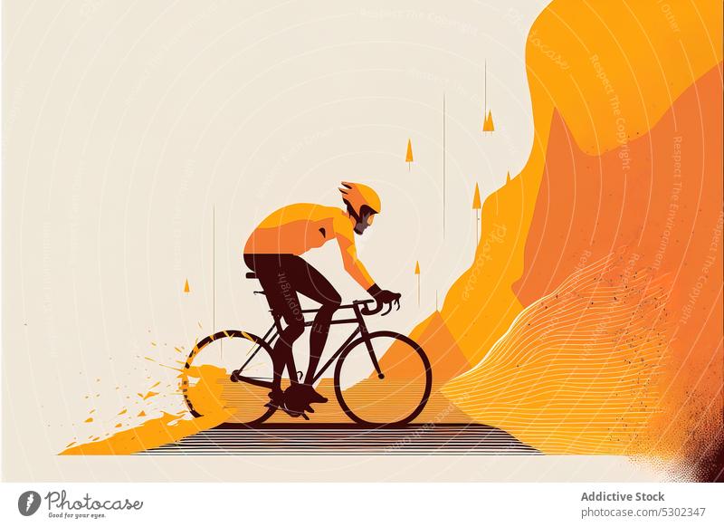 AI image of man riding bicycle on road generative ai illustration cyclist ride bike motion sportsman activity extreme helmet splash bright active male athlete