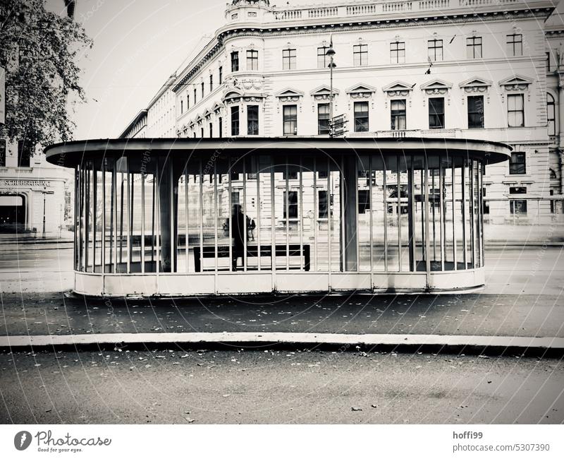 Streetcar stop from the 50s Retro retro style Stop (public transport) Tram ring track Vienna Retro Colours Design Style Shelter The train is coming