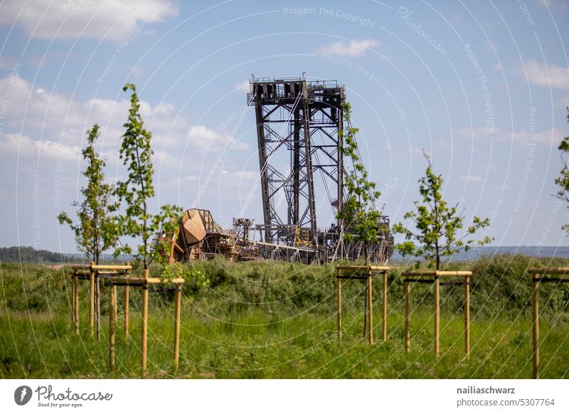 Bucket wheel excavator protest Sky Agriculture Open pit mine Surface Hambach opencast lignite mine Rural Village view Lignite Hambi Hambach Forest