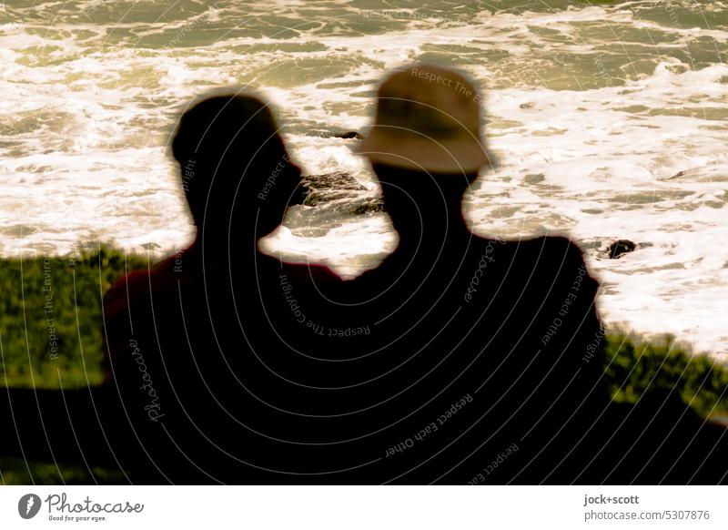 Relaxation with the sound of the sea South Pacific Couple Together Australia Ocean Vacation & Travel Silhouette Pacific Ocean Summer coast Nature Freedom Waves