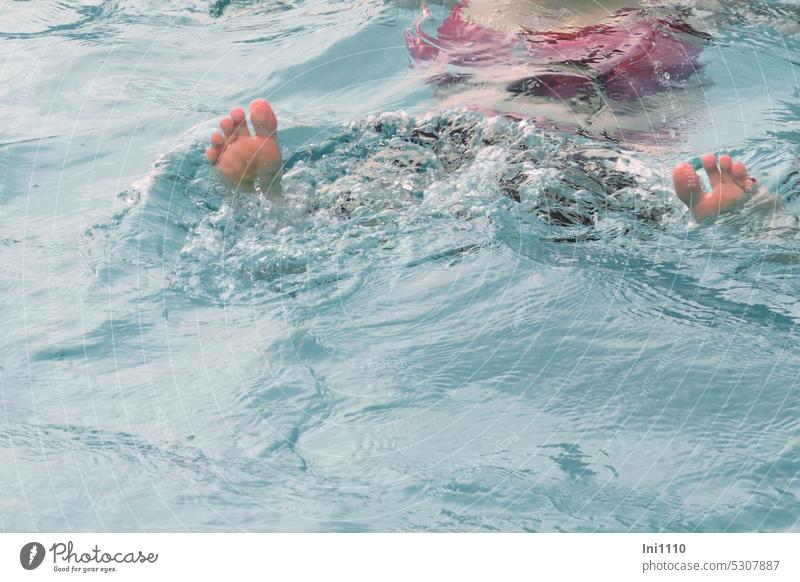MainFux |show me your feet Water Turquoise swimming pool Body move red bikini body part soles Toes water movement blow Water bubbles Joie de vivre (Vitality)