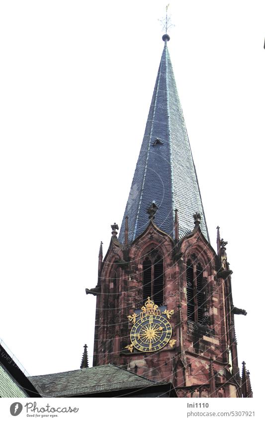 MainFux |Bell tower with magnificent clock face of the collegiate church Aschaffenburg Religion and faith Tourist Attraction historic building Church