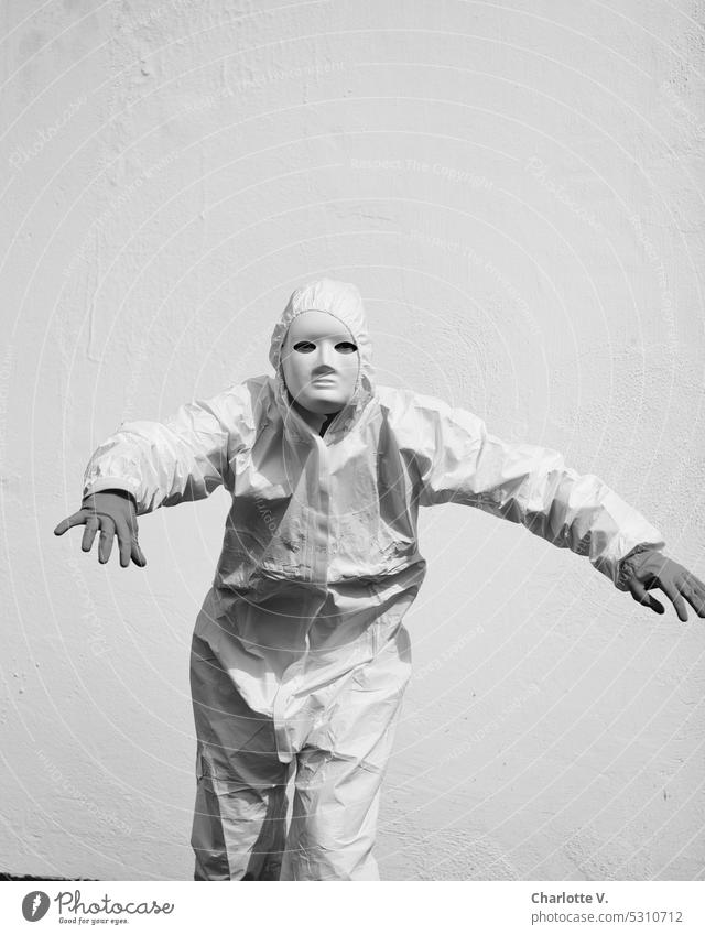 Mainfux I It...comes...for...you! person creepy person eerie atmosphere Eerie Mysterious white protective suit Protective clothing white mask Mask Face mask
