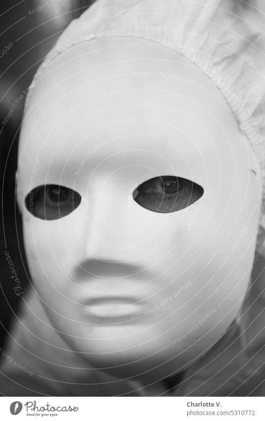 Mainfux I White mask, sad eyes portrait Portrait with mask Human being game of hide-and-seek Hide white mask Mask masquerade Face mask haunting Anonymous