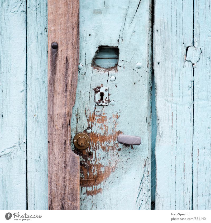 old fashioned Living or residing Flat (apartment) House (Residential Structure) Door Wood Metal Old Authentic Original Trashy Brown Turquoise Keyhole Front door
