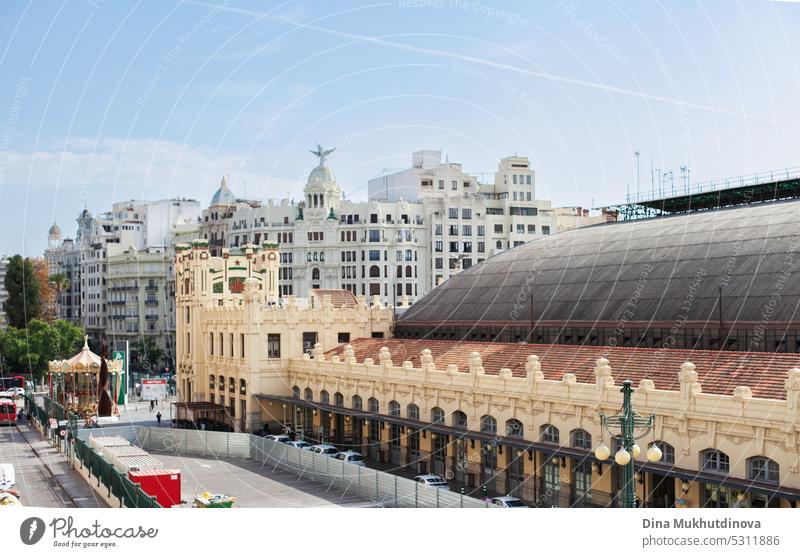 View of North train station in Valencia, Spain. Urban city view from above or drone view. Panorama of Valencia. ancient architecture attraction building