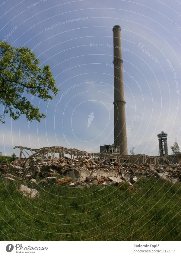 ruined factory with industrial chimney Factory Destruction Ruined Industrial postapocalypse War Damage