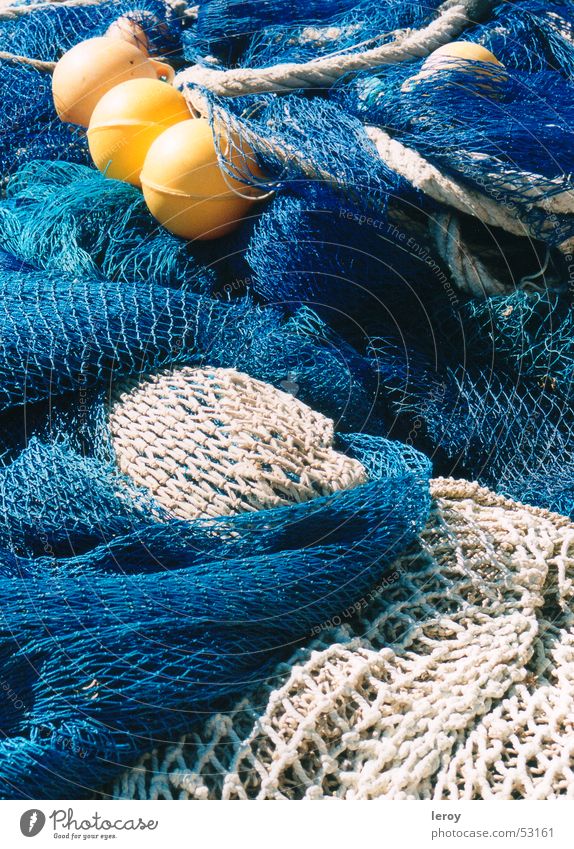 fishing nets Fishing net Yellow Majorca Contrast Ocean Fishery Work and employment Exterior shot Blue Freedom