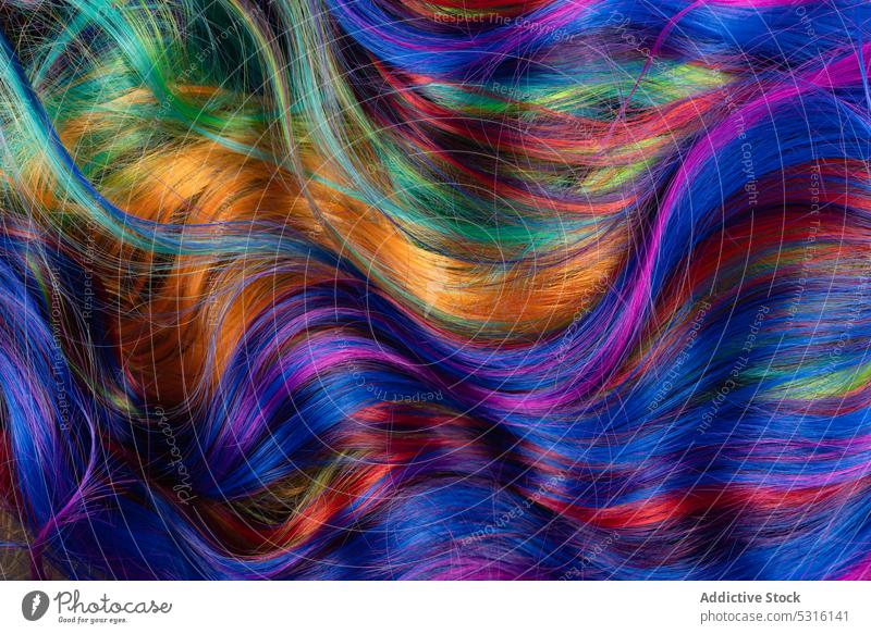 Background of vivid colored hair multicolored curl background style colorful dyed vogue fashion rainbow trendy minimalist spectrum vibrant soft lock texture