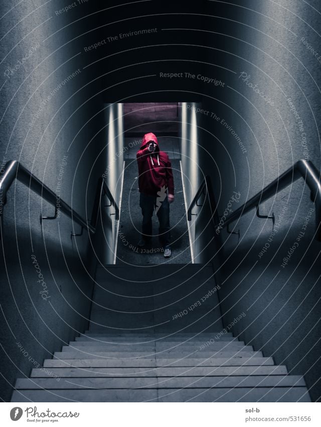 gangsta gangsta Human being Masculine Young man Youth (Young adults) 1 18 - 30 years Adults Town Downtown Stairs Hooded (clothing) Hooded sweater Hooligan