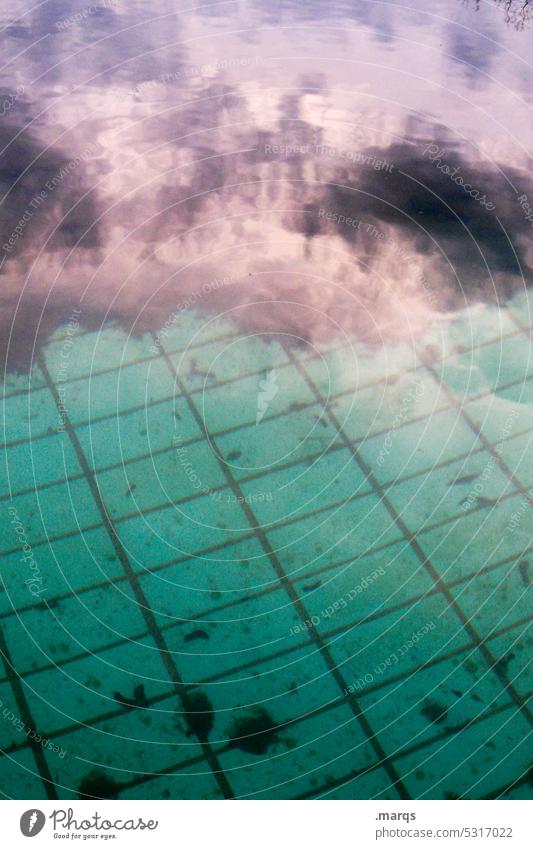 Thunderclouds in dirty swimming pool Swimming pool swimming pools Tile Turquoise purple Clouds Storm clouds Reflection Water Swimming & Bathing Dirty Old