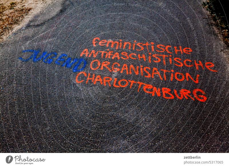 Feminist antifascist youth organization Charlottenburg Abstract anti-fascist Remark Term embassy letter single letter Colour Feminism feminist sprayed graffiti
