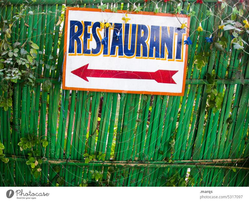 <- Restaurant Characters Arrow Signage Fence Green Plant Direction Gastronomy