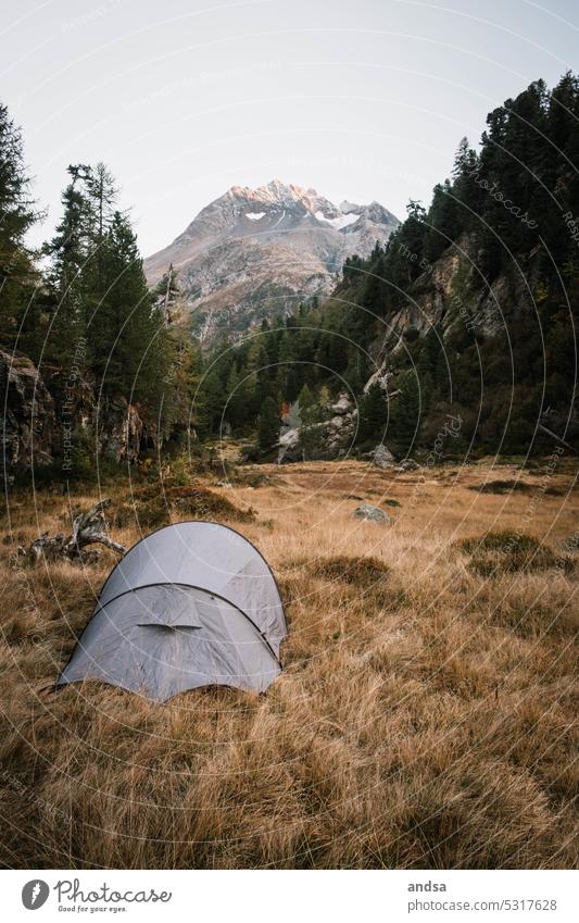 Camping in the mountains while hiking Tent Mountain Hiking Adventure Nature Exterior shot Freedom Peak Landscape Vacation & Travel Trip Far-off places Woman