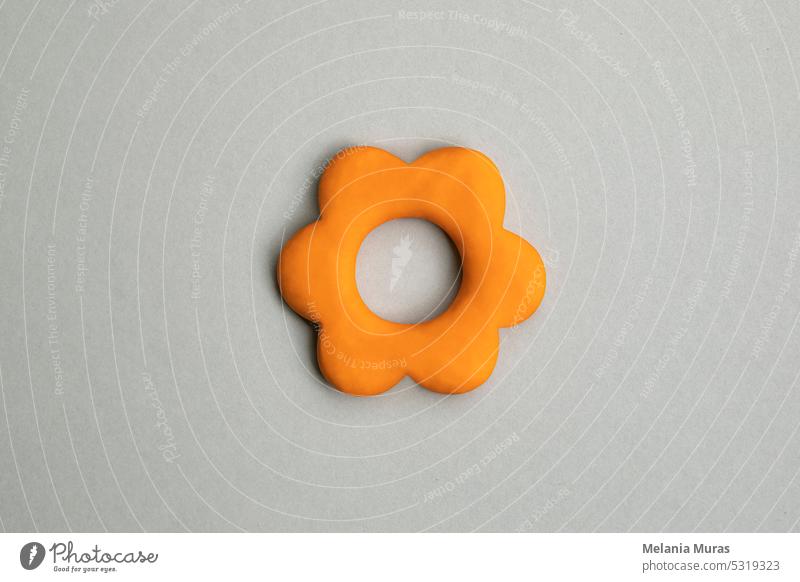 Simple three dimensional icon of flower head in bloom. Symbol of prosperity, growth concept, growing buissnes. Orange flower sign on neutral background, environmental, gardening, horticulture topics.